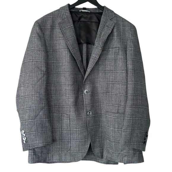 Hugo Boss Men’s Slim Fit Haylon Unstructured Blazer Jacket 46R Gray Plaid - Picture 1 of 12
